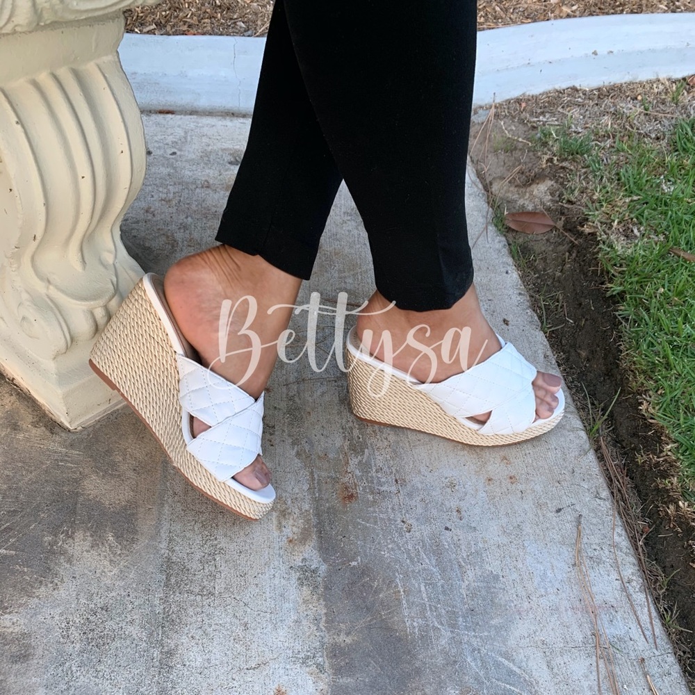White Woven Platform Wedge Slide